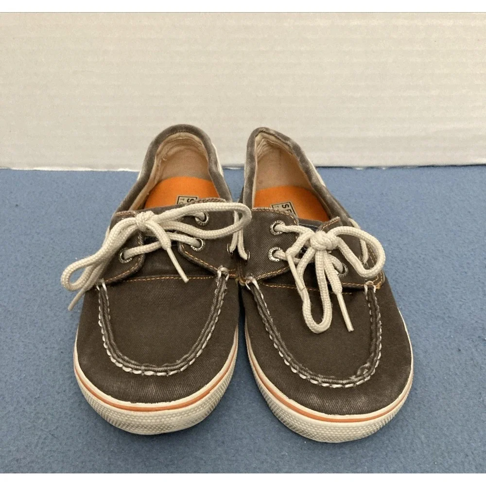 Sperry Top-Sider‎ Boys Halyard Brown Canvas 2 Eye Boat Shoes - SZ 1M